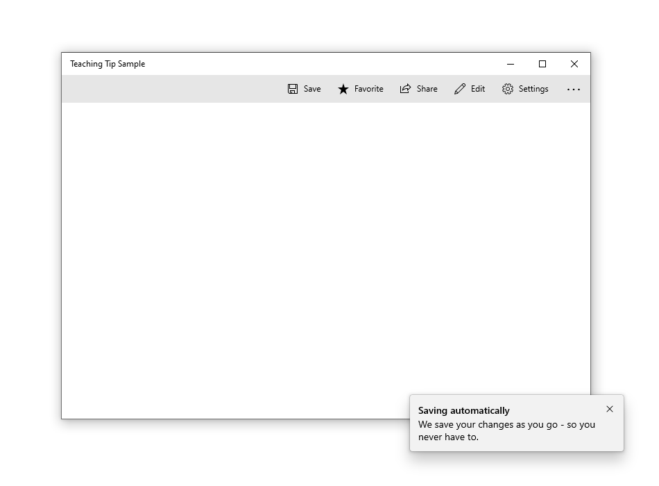 Contoh aplikasi dengan tip pengajaran di luar sudut kanan bawah aplikasi tersebut. Judul tip berbunyi 