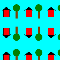 ilustrasi memperlihatkan gambar dasar diulang secara horizontal dan vertikal, tetapi baris bernomor genap dibalik secara vertikal
