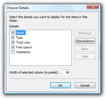 Cuplikan layar kotak dialog Pilih Detail 