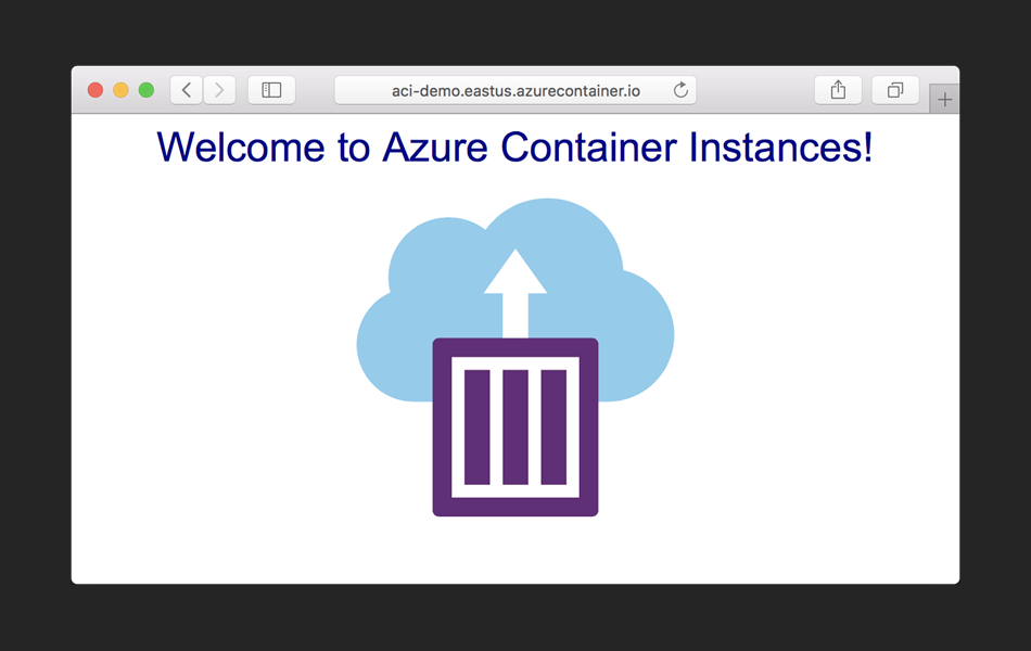 Cuplikan layar instans kontainer Azure