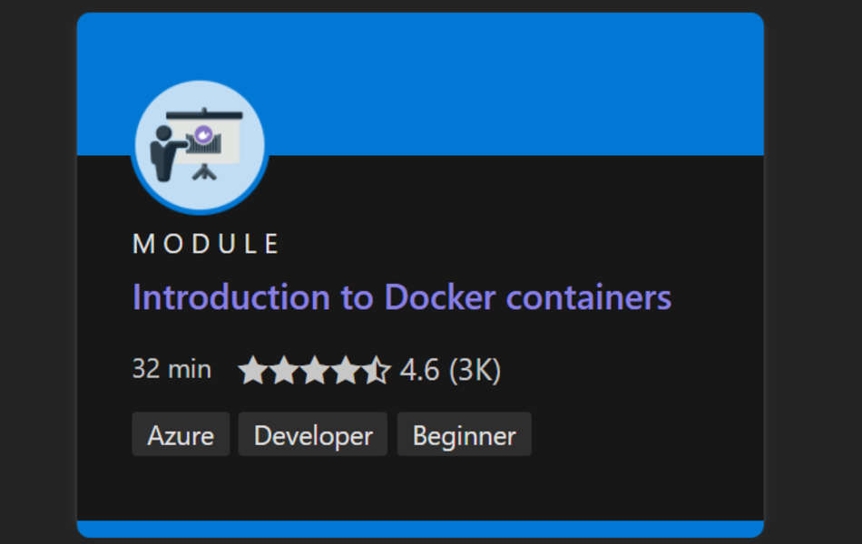 Cuplikan layar kursus Microsoft Learn Docker