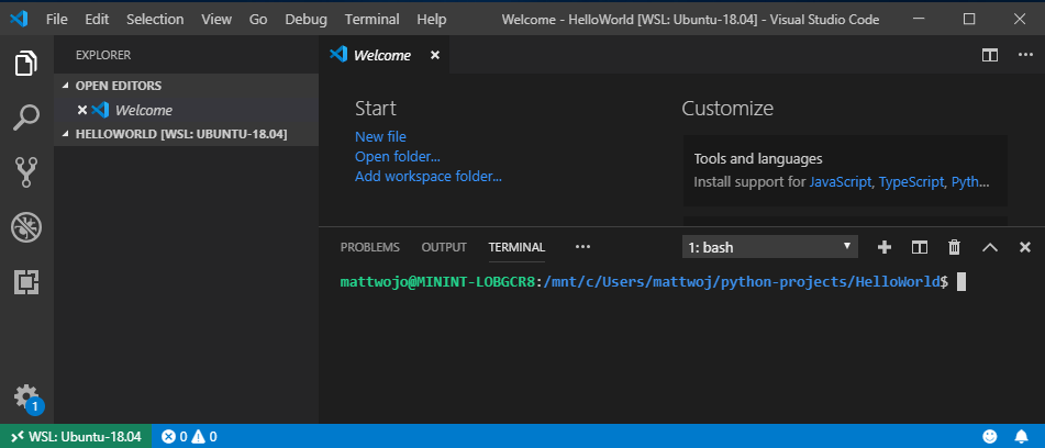 VS Code with WSL terminal