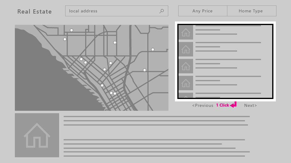 Aplikasi real estat: atur keterlibatan yang diperlukan sehingga hanya perlu 1 klik untuk mencapai tombol Sebelumnya/Berikutnya