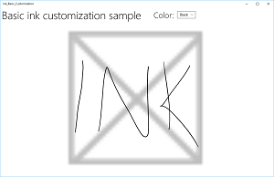 Cuplikan layar yang memperlihatkan InkCanvas dengan goresan tinta hitam default.