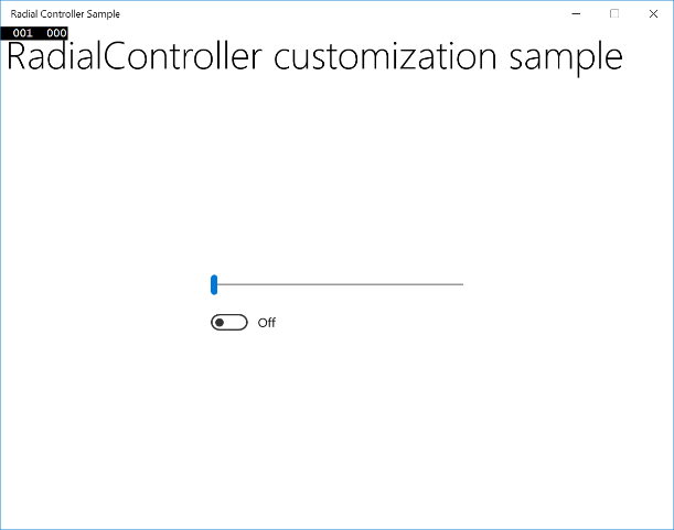 Cuplikan layar Sampel Pengontrol Radial dengan slider horizontal diatur ke kiri.