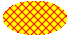Ilustrasi elips yang diisi dengan kisi garis diagonal di atas warna latar belakang
