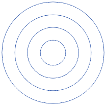 Ilustrasi empat lingkaran konsentris dengan nilai radius yang berbeda