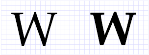 Ilustrasi huruf "W" dalam bobot Normal dan UltraBold