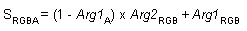 persamaan operasi alfa terbalik modulat warna tambah (s(rgba) = (1 - arg1(a)) x arg2(rgb) + arg1(rgb))