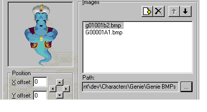 Cuplikan layar yang memperlihatkan panel Gambar dengan nama file, jalur, dan posisi.