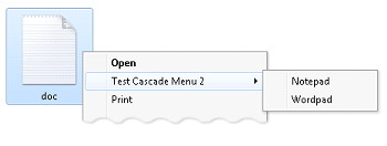 cuplikan layar memperlihatkan contoh menu bertingkat yang memperlihatkan pilihan notepad dan wordpad