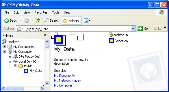 cuplikan layar folder dengan ikon kustom