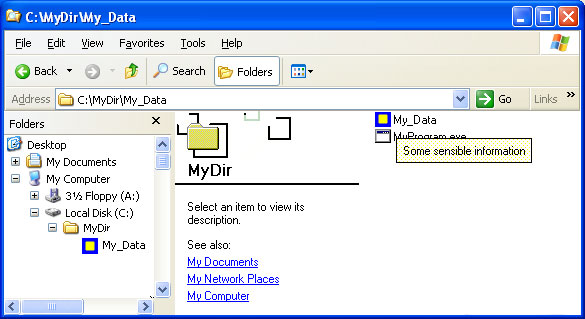 cuplikan layar folder dengan infotip