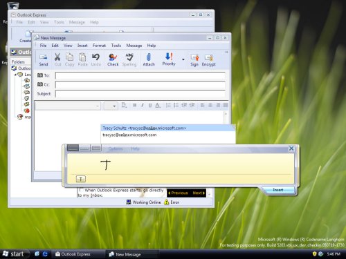 panel input dengan daftar pelengkapan otomatis Outlook Express