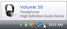 cuplikan layar infotip volume dengan ikon headphone 