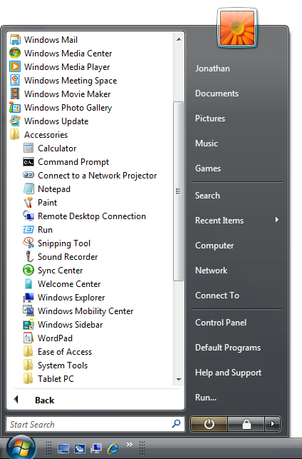 cuplikan layar menu mulai windows dan kotak pencarian 