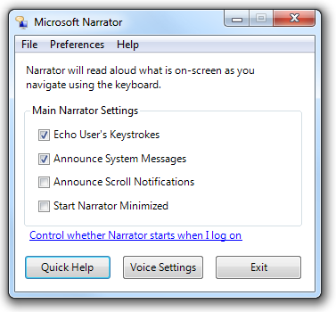 cuplikan layar kotak dialog 'microsoft narrator' 