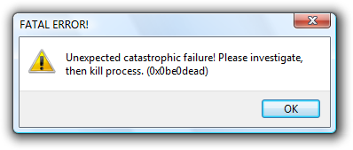 cuplikan layar pesan: kegagalan tak terduga 