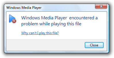 pemutar media pesan cuplikan layar tidak dapat memutar file 