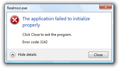 cuplikan layar pesan: program tidak menginisialisasi 