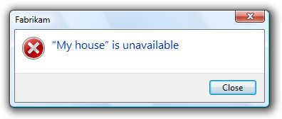 cuplikan layar pesan: 'rumah saya' tidak tersedia 