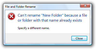 cuplikan layar pesan: tidak dapat mengganti nama folder baru 