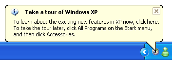 cuplikan layar pemberitahuan 'tur windows xp' 
