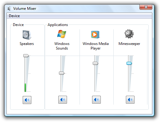 cuplikan layar mixer volume windows 