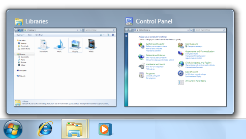 cuplikan layar penjelajah windows dan panel kontrol 