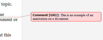 cuplikan layar memperlihatkan baloon komentar dalam dokumen