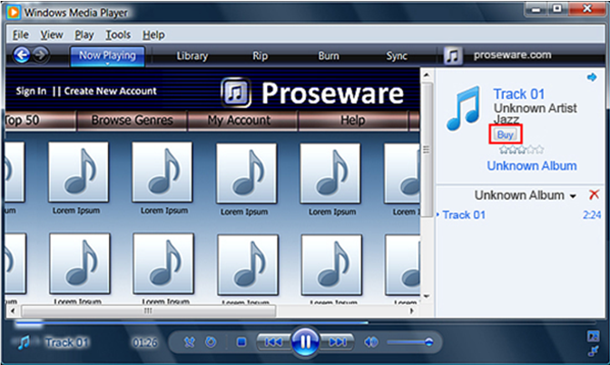 screen shot showing how to buy content in windows media player 11