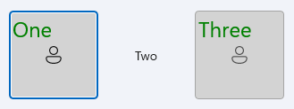 Grid view control with the first and last items showing green text and an icon, but the second item showing only plain text with no template applied.