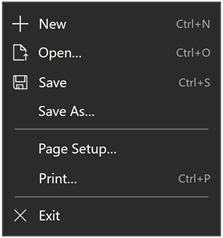 Contoh menu yang memperlihatkan akselerator keyboard untuk berbagai item menu
