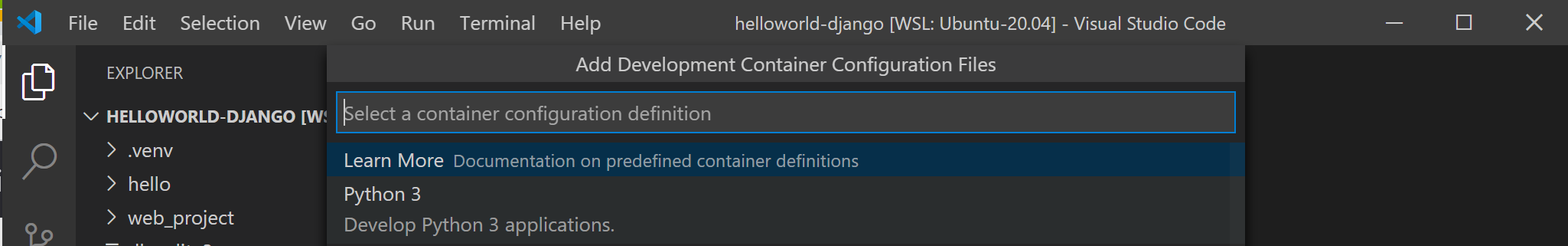 VS Code Dev Containers config definitions
