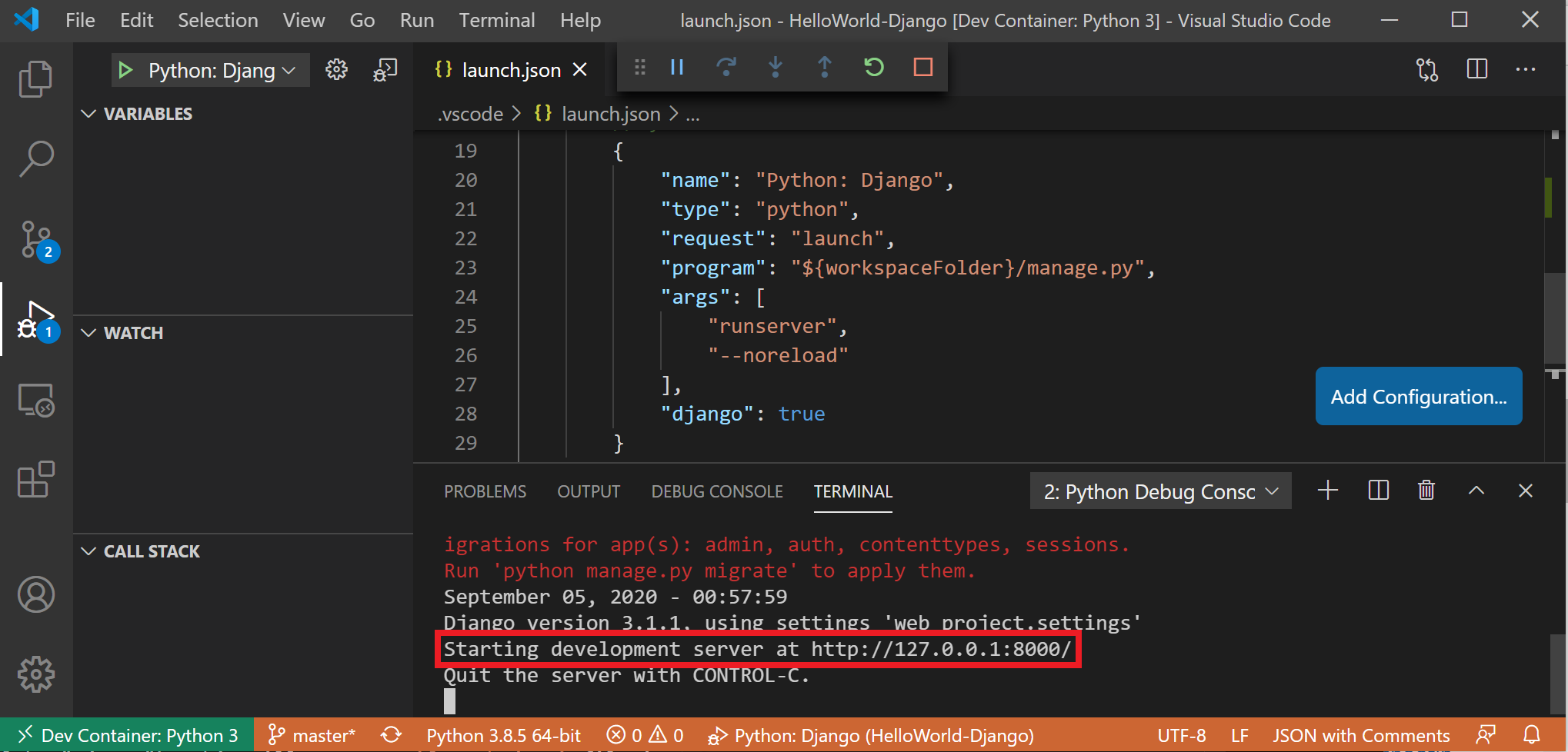 Visual Studio Code menjalankan kontainer docker