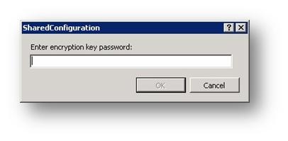 Screenshot of Shared Configuration dialog box displaying  the field to enter the encryption key password.