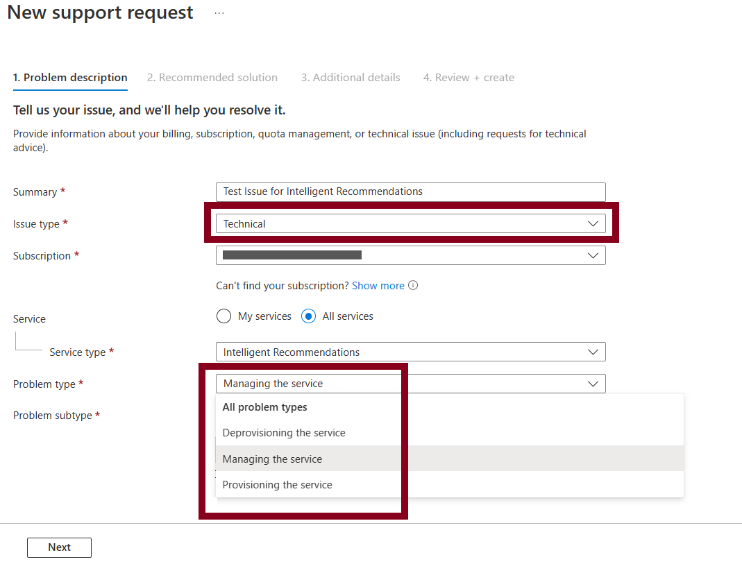 Under Issue Type, select Technical. Then select the problem type that best represents the issue you are having. Under Issue Type, select Technical. Then select a problem type that best represents the issue you are having.
