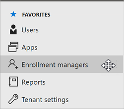 Image of Intune for Education sidebar with a move cursor hovering over the Enrollment managers item.