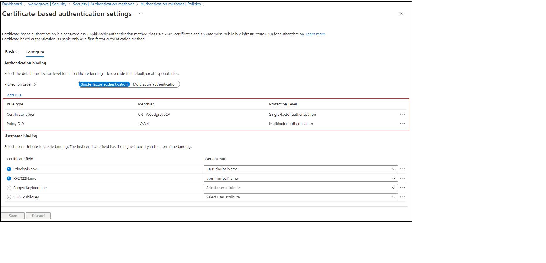 Screenshot that shows the policy OID rule.