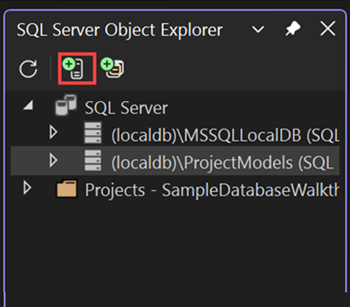 Screenshot of SQL Server Object Explorer Add SQL Server button.