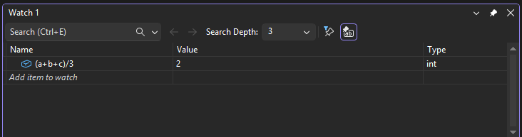 Watch expression Screenshot of an expression in the Watch window.