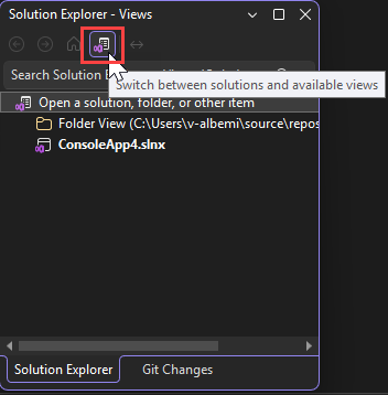 Screenshot of a C# project in Git that's open in Solution Explorer.