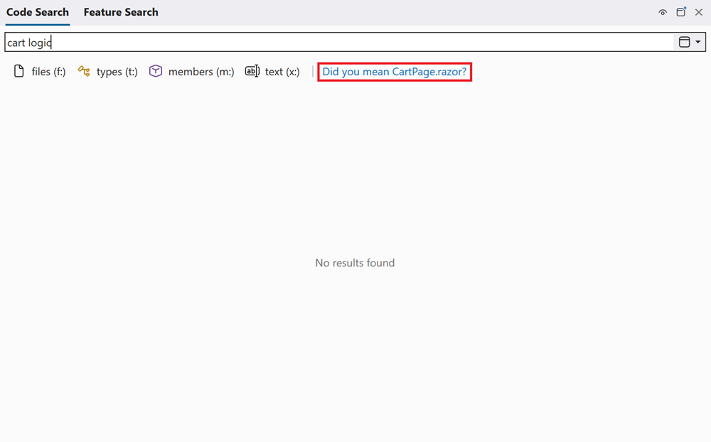 Screenshot of the Did You Mean suggestion appearing when search results are empty.