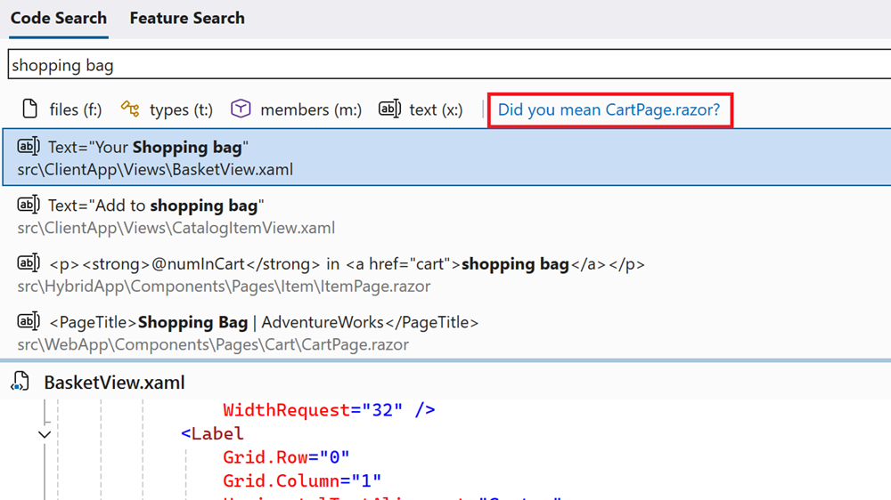Screenshot of the Did You Mean suggestion.