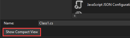 Screenshot of the Quick Add dialog class selection picker with the Show Compact View button highlighted for emphasis.
