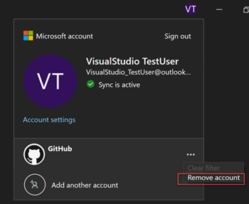 Screenshot of removing an account.