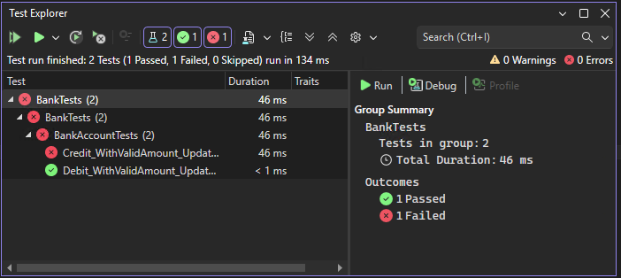 Screenshot that shows Test Explorer.