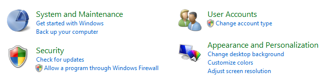 screen shot of a four-icon layout