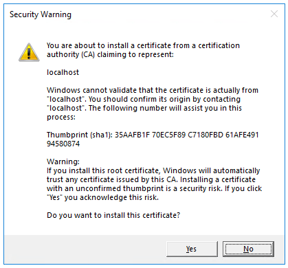 Security warning dialog