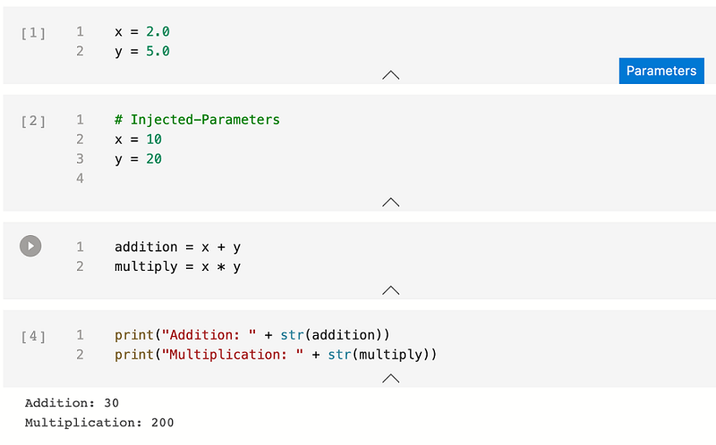 Screenshot that shows the output for new parameters.